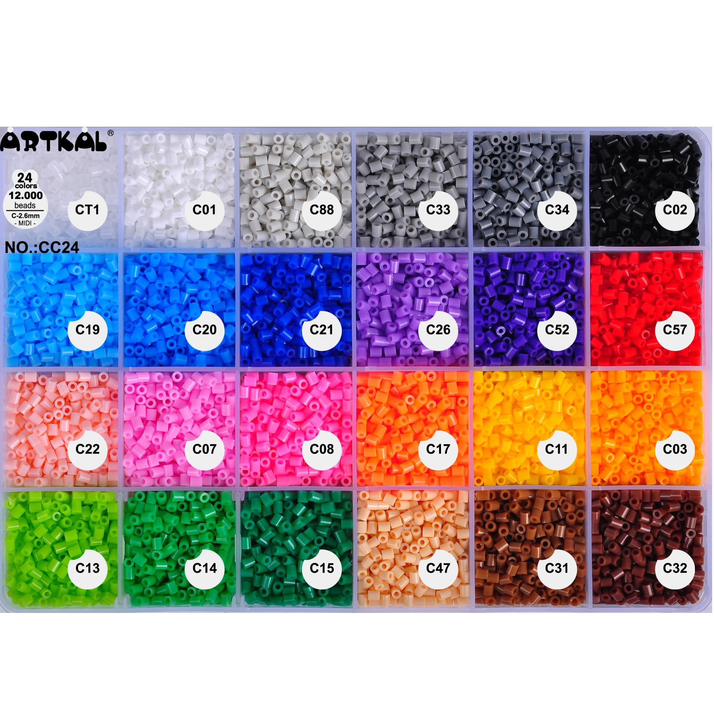 High Quality Artkal fuse beads 2.6mm 24 colors boxed 12000 beads per box