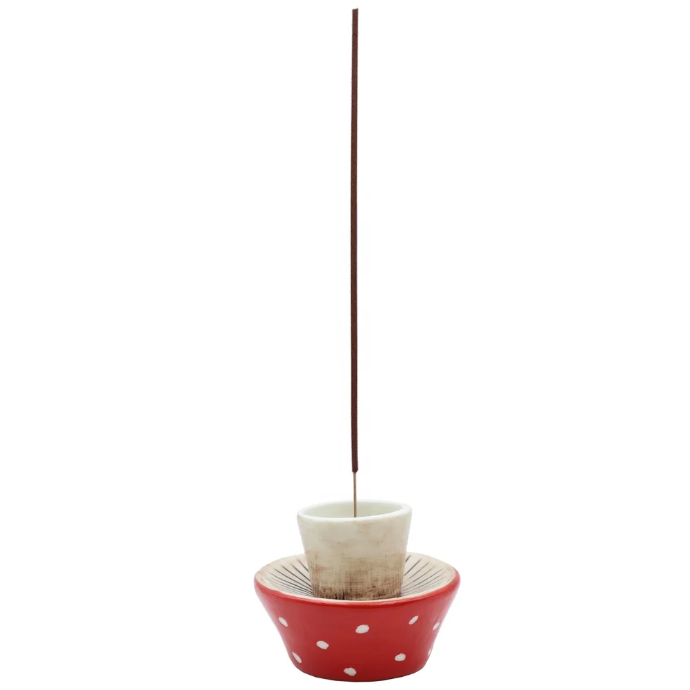 Custom bulk order handmade modern home decor toadstool incense holder multifunctional ceramic red mushroom incense stick burner