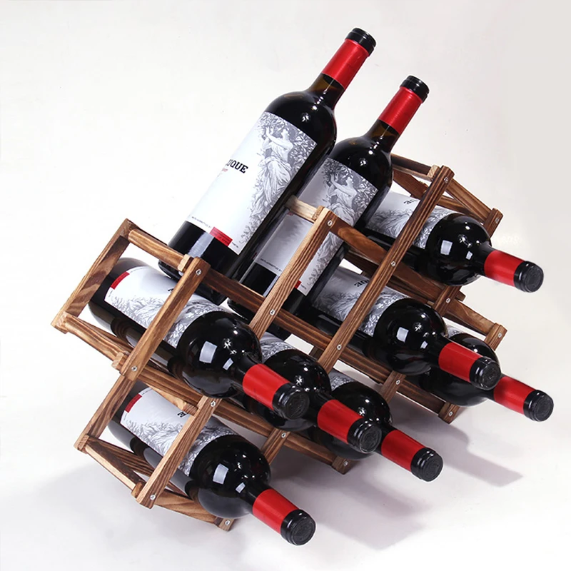 Expanding Red Wine Shelf Wine Holders Wood Foldable 10-Bottle Wood Wine Rack