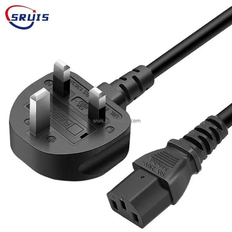Britain Standard Fused Plug Replacement Connector Cable Y Splitter Ac Extension Lead Uk 3P Double Iec C5 Power Cord