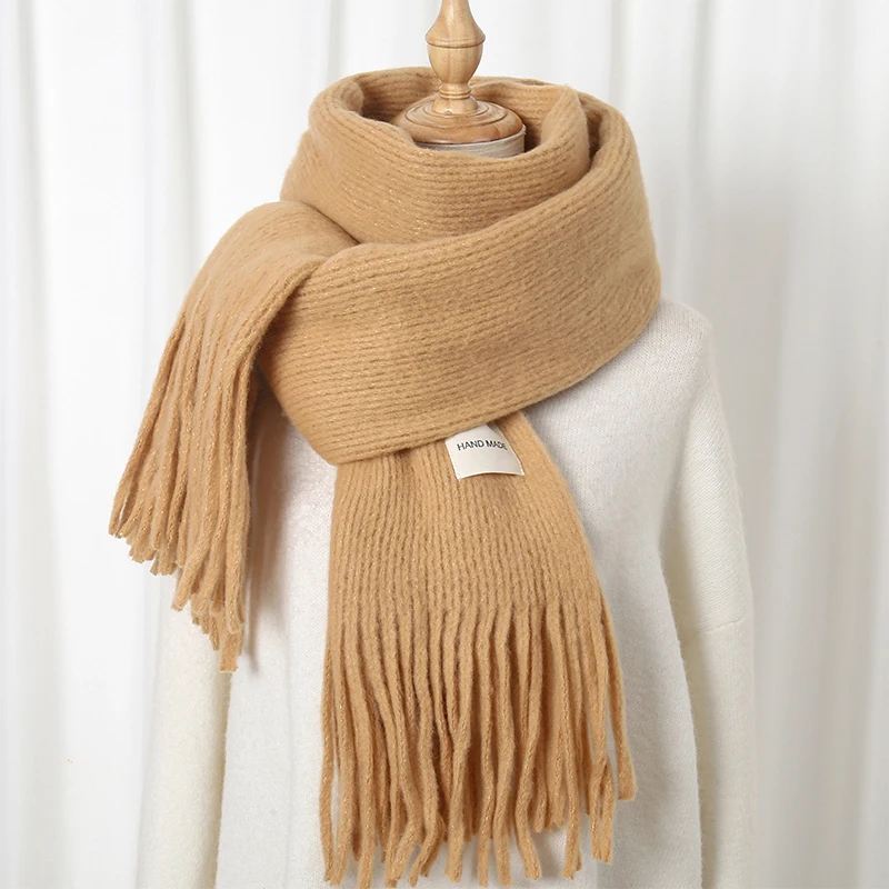 Knit thick warm winter scarf travel scarfs for women stylish woolen acrylic knit scarf