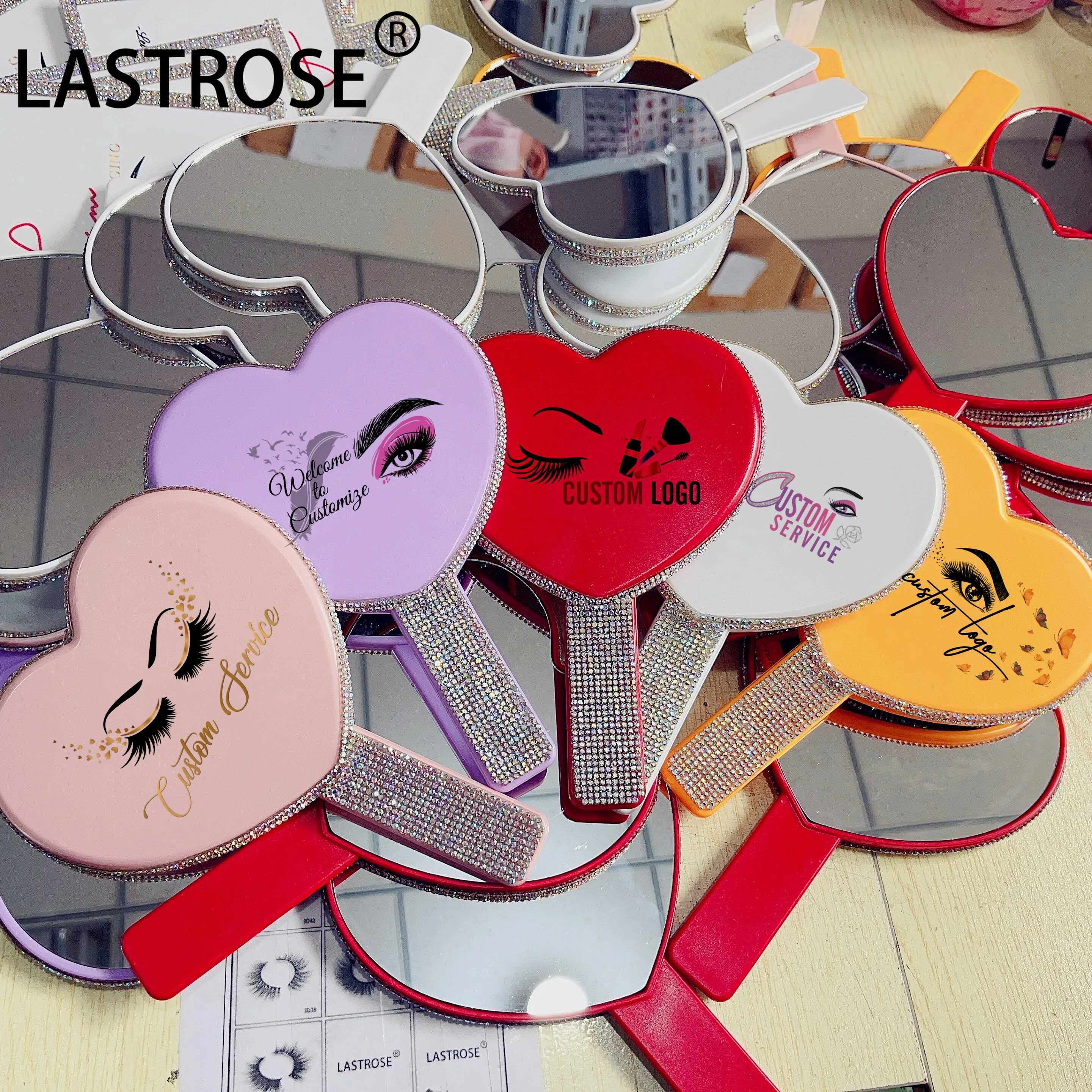 Private Label Makeup Mirror Handheld Mirror Luxury Shiny Diamond Cosmetic Mini Hand Mirror