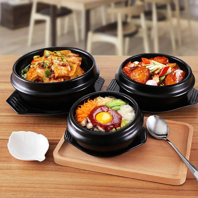 Лидер продаж Amazon корейские черные керамические кастрюли dolsot bibimbap для рамен и супа каменная миска с
