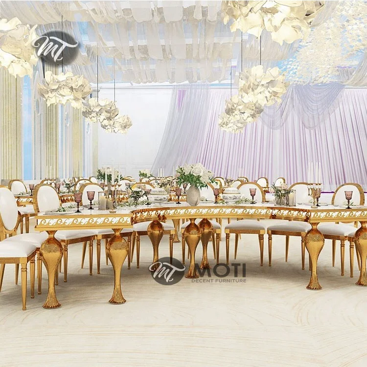 Luxury wedding gold metal glass dining table with mirror top