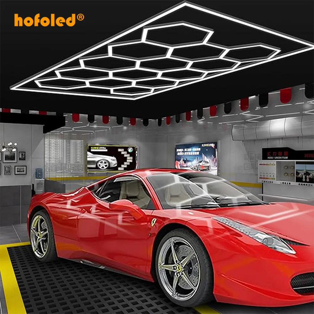 Modern Car Garage Lighting Lamp Honeycomb Detailing Workshop Ceiling Led Lights Hexagon Garage Lights