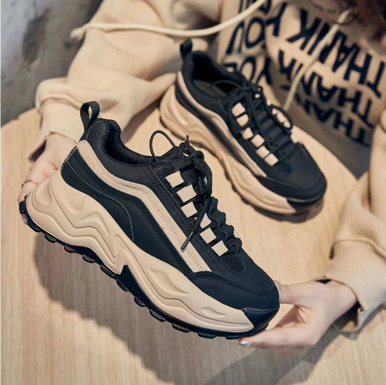 Apricot New Autumn Korean Sneakers Fashionable Platform Shoes For Women Casual Sports Shoes Wholesale