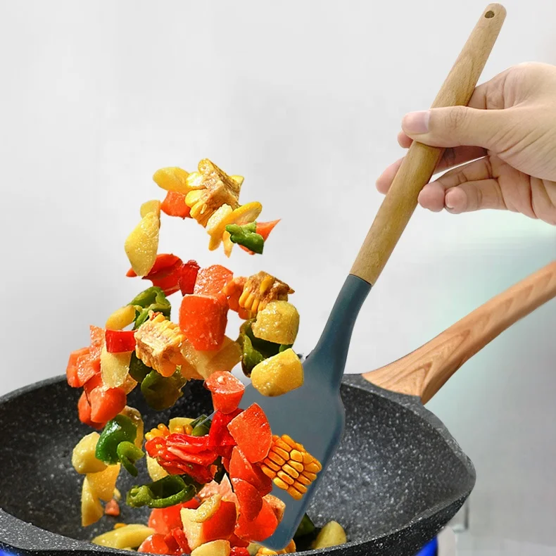 Factory Good Price 12 Pieces Silicone Kitchen Utensils Set With Wooden Handle 12PCS Silicone Kitchen Tools Kitchen Accessories