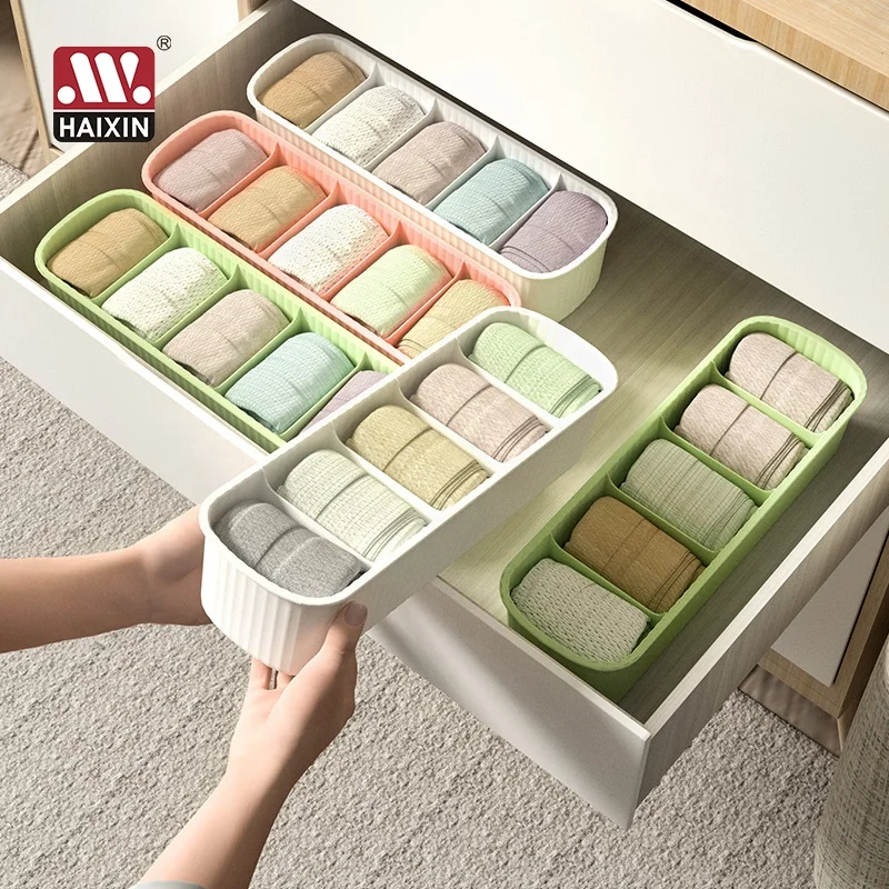 Plastic 5 Divided Closet Storage Bin Organizer Container for Scarves Socks Ties Bras Underwear Dress Drawer Organizer