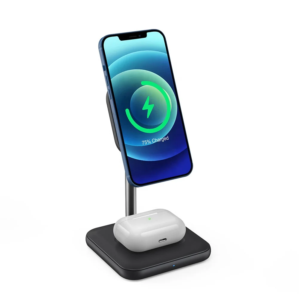 Новый продукт 15 Вт Быстрая зарядка 2 в 1 Магнитная Беспроводная зарядка подставка для iPhone 12 mini pro max Airpods