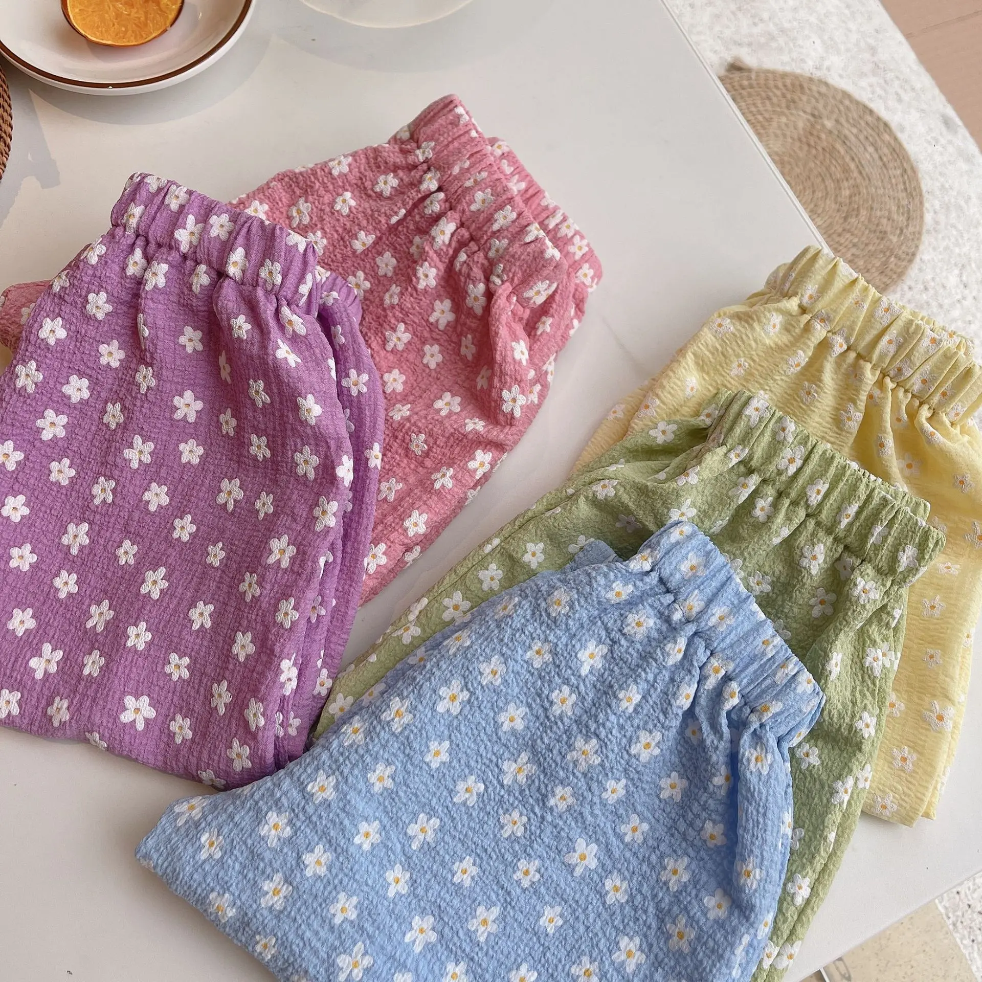 
2021 summer new small flower anti-mosquito pants beef tendon elastic waist girl baby sun protection pants 