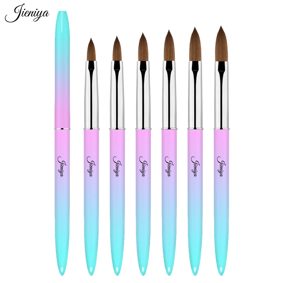 Jieniya Nail supplies multicolor Professional Customized 100% Pure Kolinsky acrylic powder Nail Brush Sable #8 acrylic brush