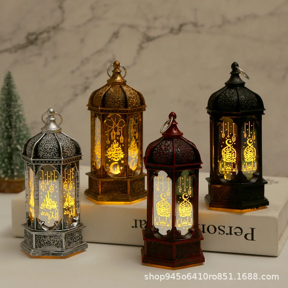 2022 Custom Crafts Decoration Ramadan Lantern Eid Mubarak Wrought Iron Wind Lamp Pendant Arabic Lantern