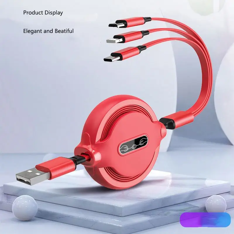 Liquid silicone retractable cable three-in-one macaron 1 drag 3 data charging cable gift logo customization