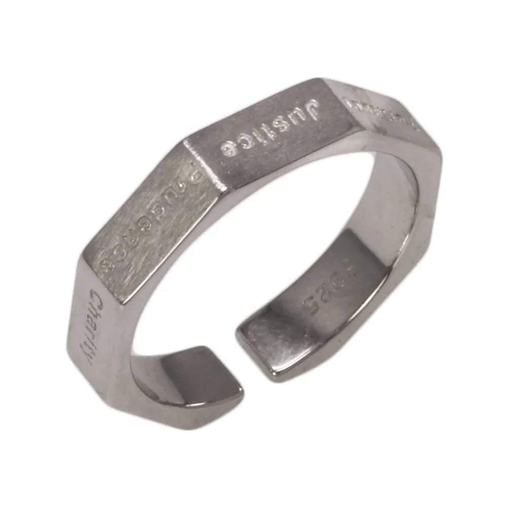 Manufacture geometric finger rings custom engraved design 925 sterling silver open adjustable ring