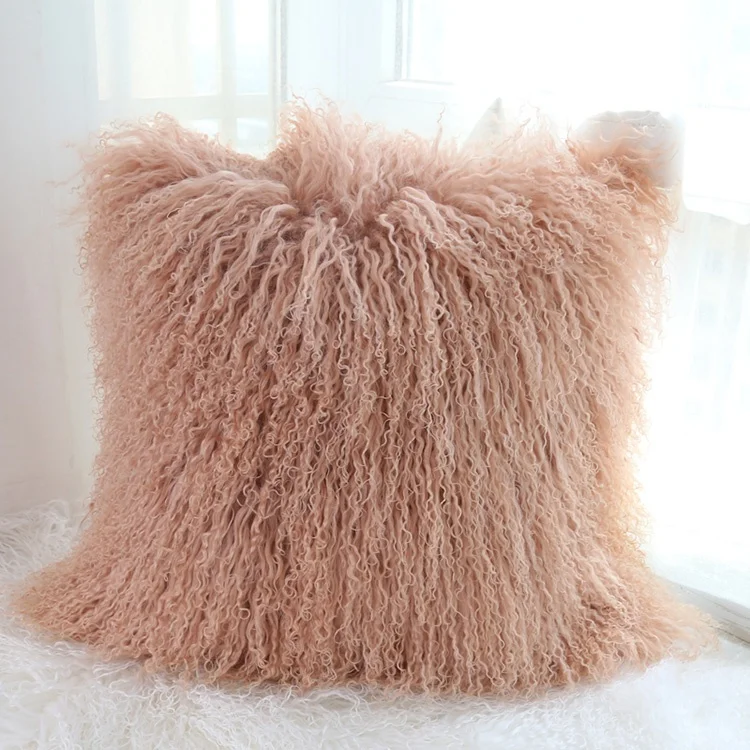 XJ High Quality genuine Mongolia lamb fur pillow cover Tibetan Mongolian sheepskin fur cushions real fur pillow cases