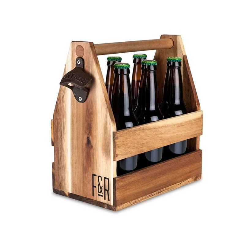 Old Toolbox Style Great for Wedding Wooden Planter Carrier Plant Baskets Customized Wooden Wine Beer Bottle Caddy with Handle