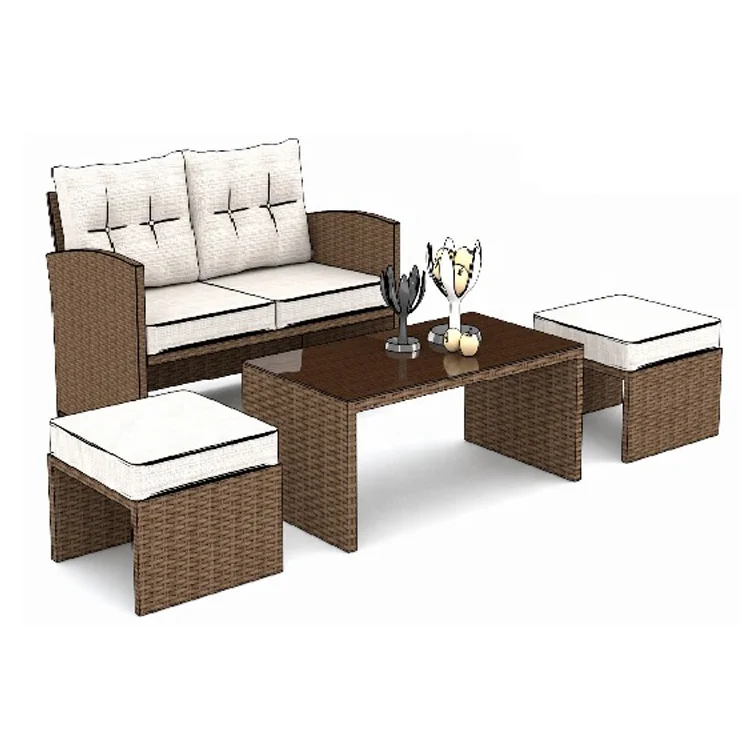 
Patio Furniture Balcony Small Space Cushion 4 Piece Cube Resin Wicker sofa Set 