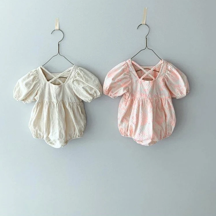 2022 Summer fashion cotton printed pattern puffy short sleeves baby girls infants toddlers jumpsuits romper for kids