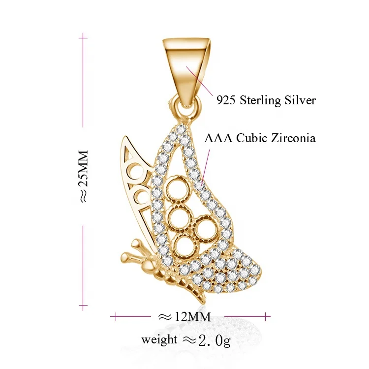 POLIVA Butterfly Pendant Charms Necklace Pendant Gold Plated 925 Sterling Silver Cubic Zirconia Women Trendy Party Zircon 2g