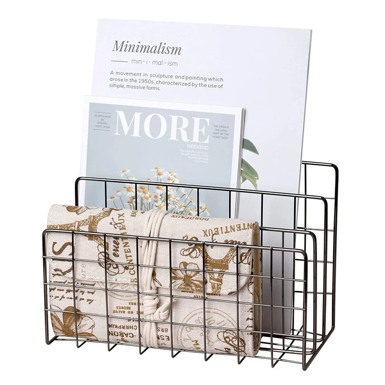 Custom Metal Mesh Mail File Holder Office Desk Organizer Rose Gold Letter Sorter