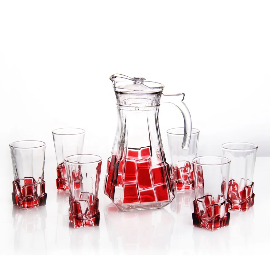 customized china supplier high  quality sprayed color 7pcs classic glass drinking set special base pitcher and tumbler set