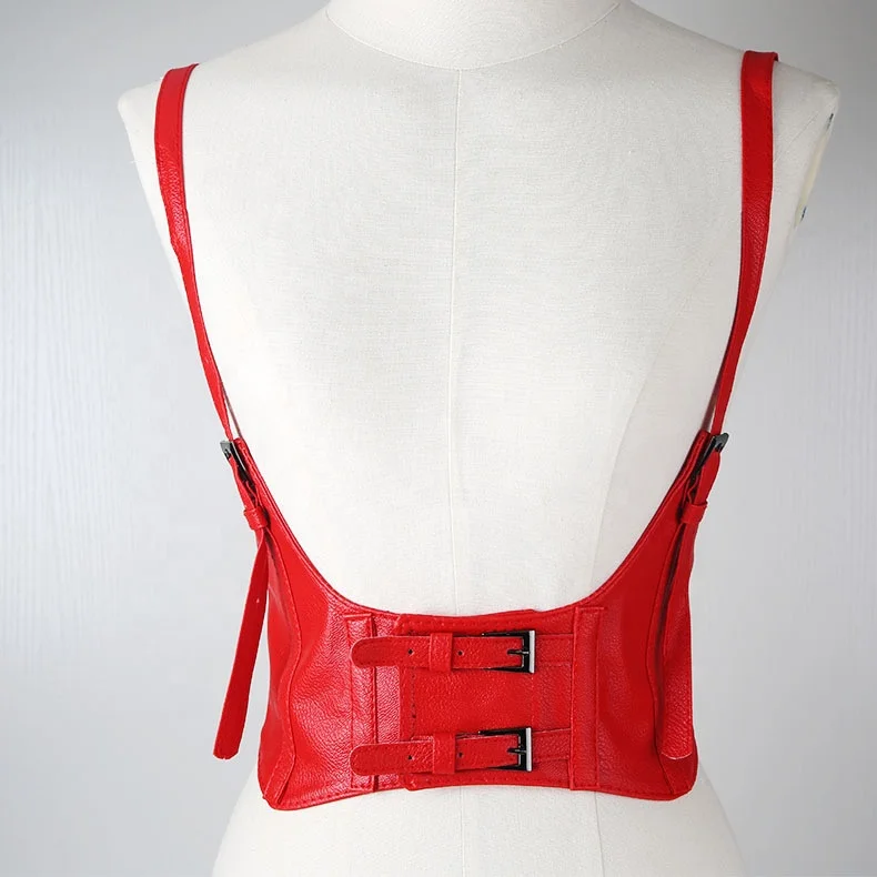 Vintage Gothic Women Adjustable Fashion Faux Leather Wide Waist Belt PU Steampunk Underbust Corset for Lady