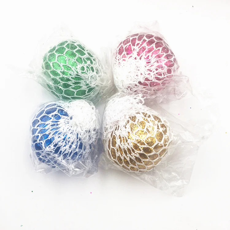 Adult Decompression Pressure Ball Toys Flashing Green Bead Squeeze Stress Mesh Slime Ball Beads Kids Toys Squishy Beads Toys