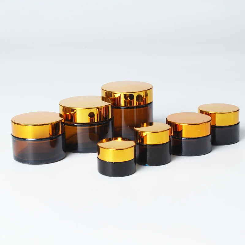 Cosmetic Amber Lotion Large Elegant 5g /10g /15g /20g /30g /50g /60g /100g Matte Face Cream  Glass Jar with Gold Lid