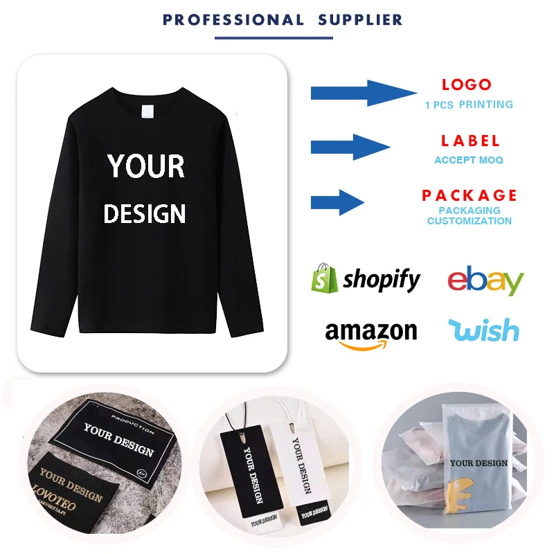 Blank Plain 100% Cotton Long Sleeve T Shirt Wholesale Custom High Quality Men Women Casual Tshirts with Logo Custom Logo Printed