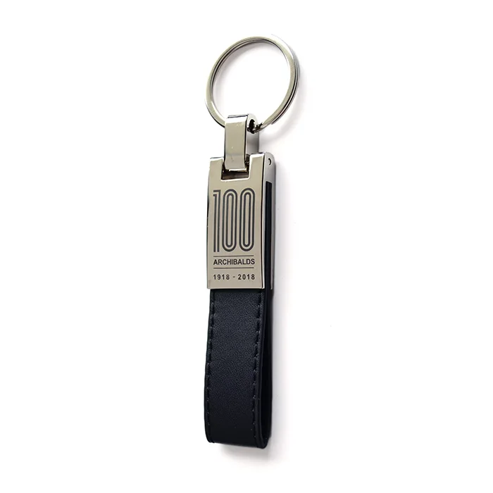 Factory PU Leather Metal Keyring Laser Engraved Logo Promotional Corporate Gift Keychain