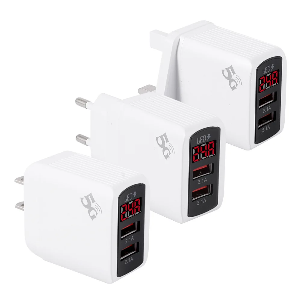 Hot-selling high-quality data shows that travel charger 5V/2.1A power supply digital display USB mobile phone charger
