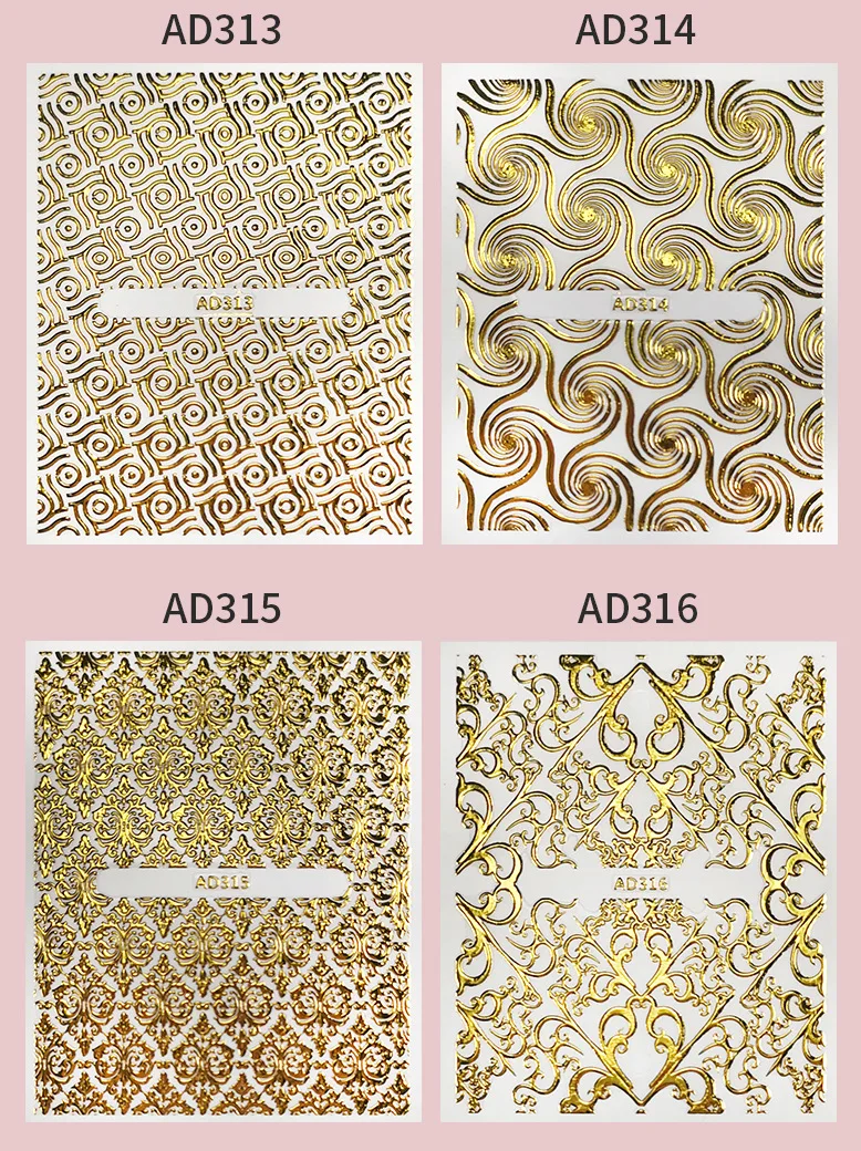 Custom Metallic Gold Flower Pattern Nail Decal 3D Adhesive  Sliders Warp Polish Press On DIY Nail Art Decorations Stickers