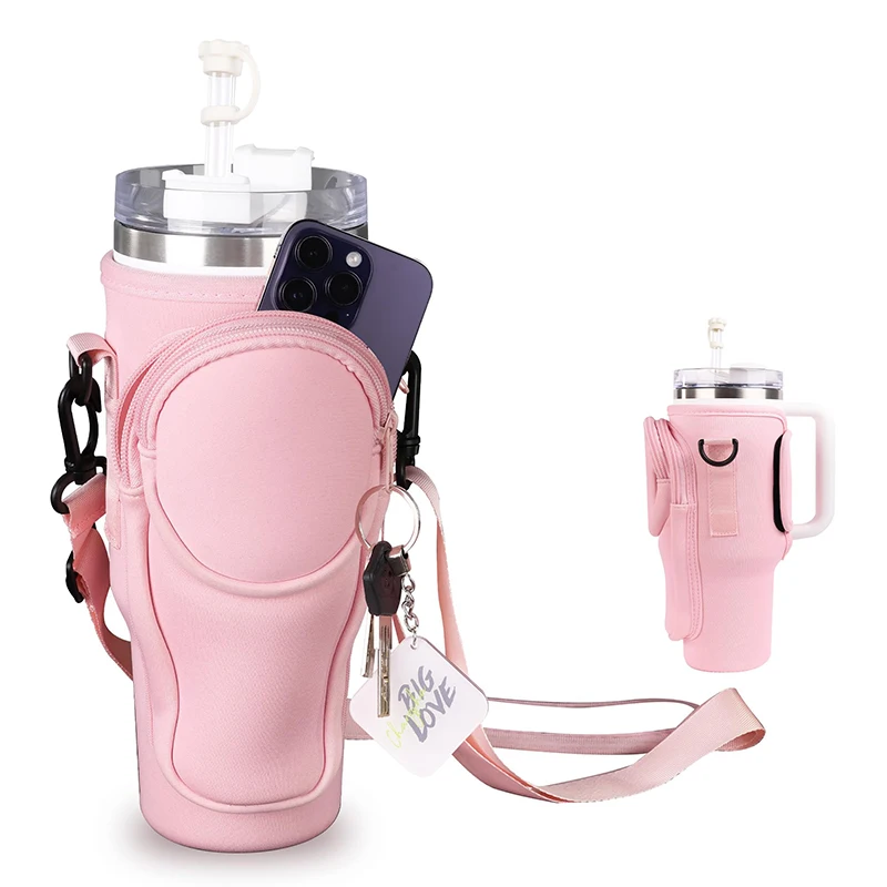 2024 water bottle sleeve bag New design 30oz neoprene water bottle carrier bag with phone pocket for st sta 40 oz tumbler
