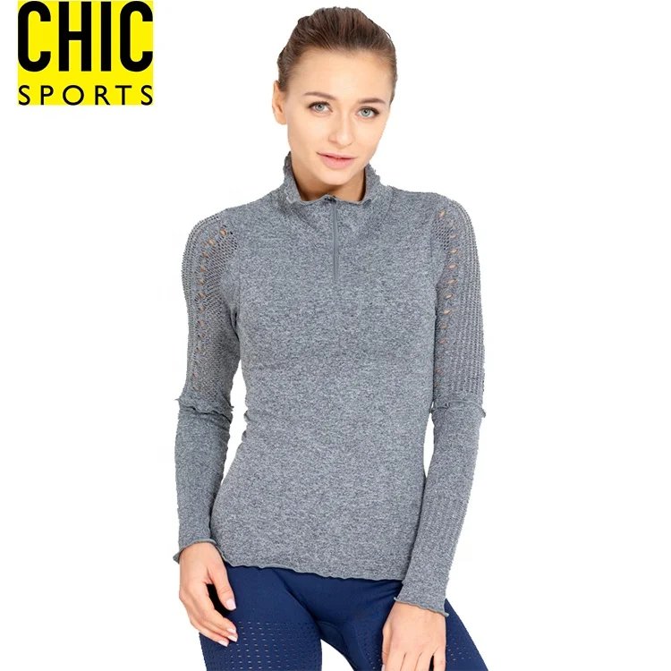 Lady Multi Sizes Long Sleeve Shirt Hollow Pattern Sports 3/4 Zipper Jacket Seamless Stretchy Dry Fit Yoga Pullover Tops