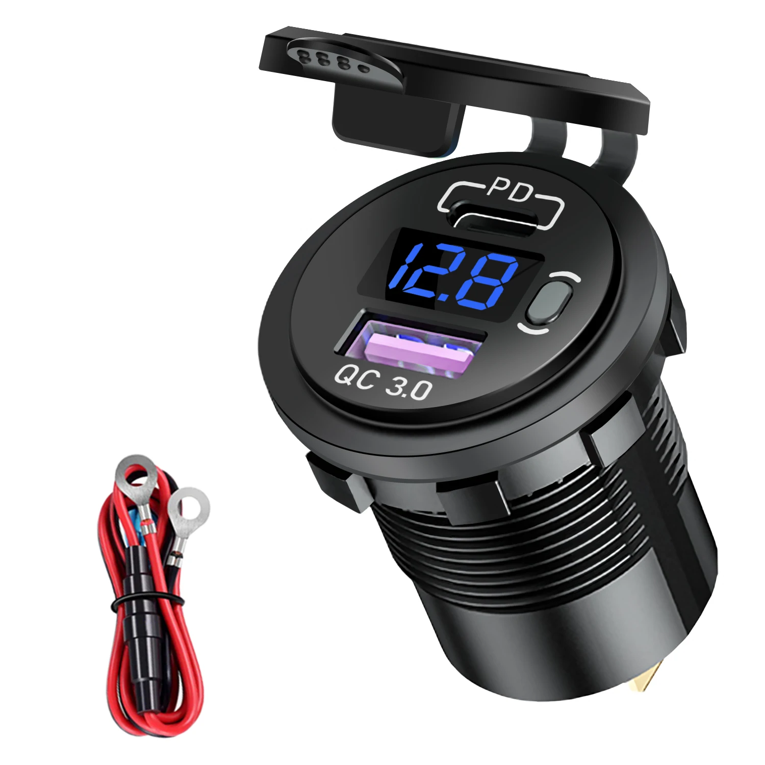 48W 12V Waterproof  PD 3.0 & QC 3.0 USB Charger Car Power Socket Quick Charge with ON/Off Button  Wire for Mobile Phone