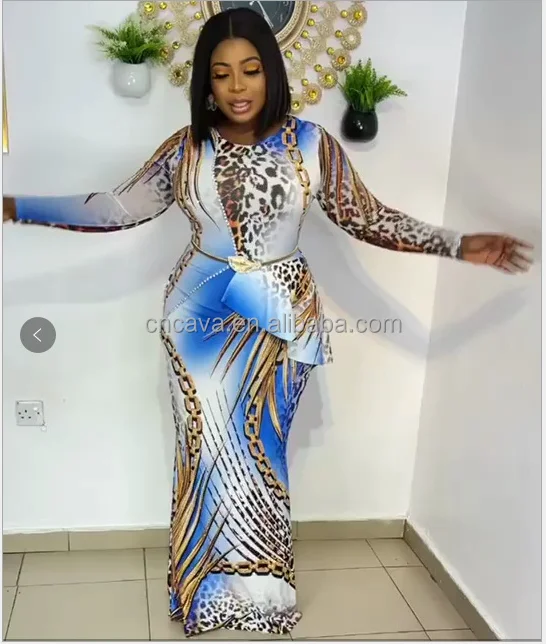 fashion sexy leopard printed casual long dresses dashiki african women elegant ruffle party maxi dress