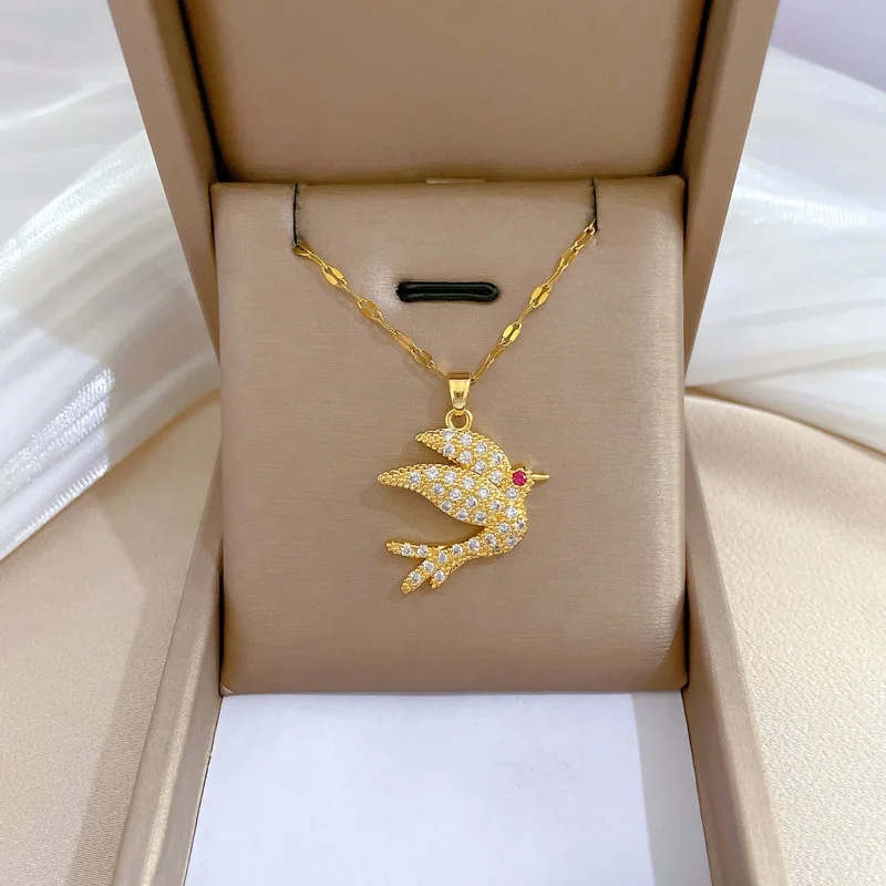Factory american diamond necklace sets stainless steel flying bird necklace eye necklace 18k gold plated with zircon for woman