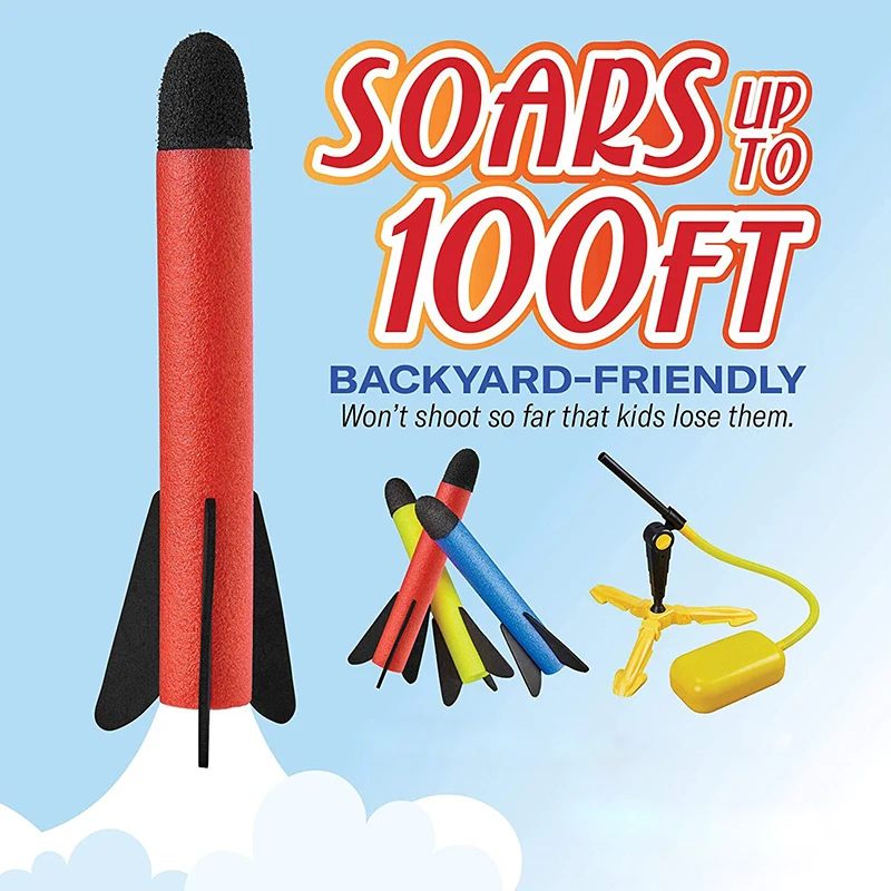 Игрушечная ракетная установка для детей, стреляет до 100 футов, красочные пенные ракеты и прочная пусковая установка, забавные детские игрушки для улицы