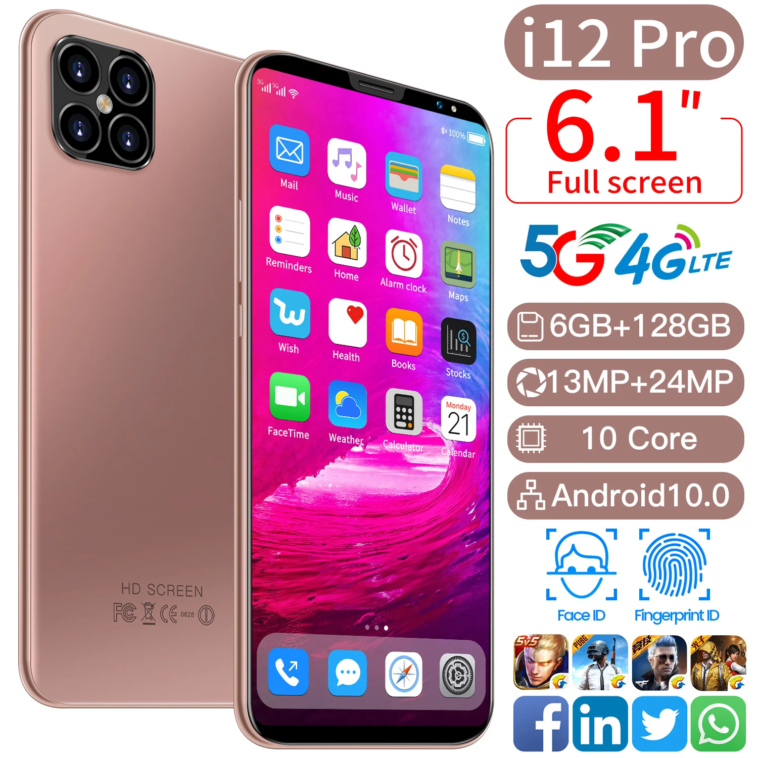  Отличный телефон i12 pro 6 дюйма HD полный экран 10 ядер ГБ + 128 13 МП 24 4800 мАч android 0 высокое качество оптовая