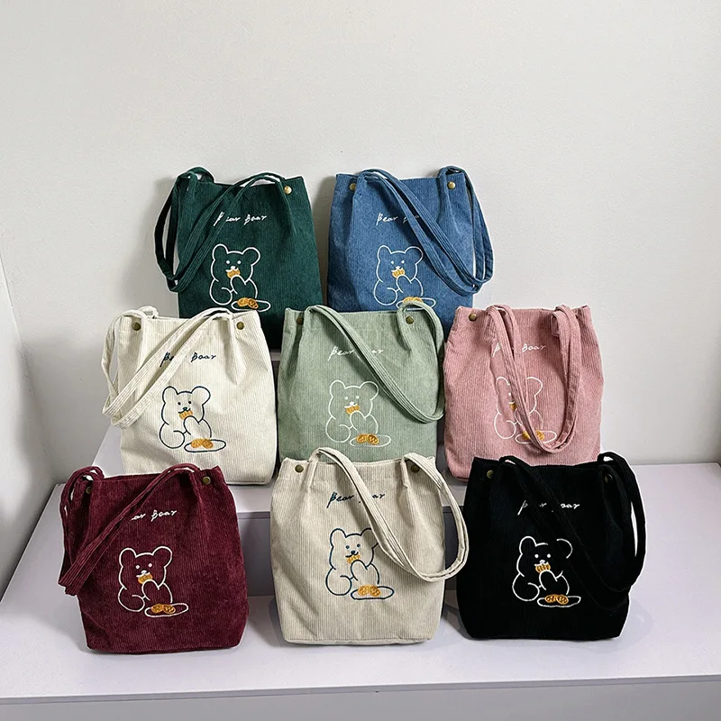 Wholesale New Trend Fashion Button Shoulder Custom Women Corduroy Tote Bag