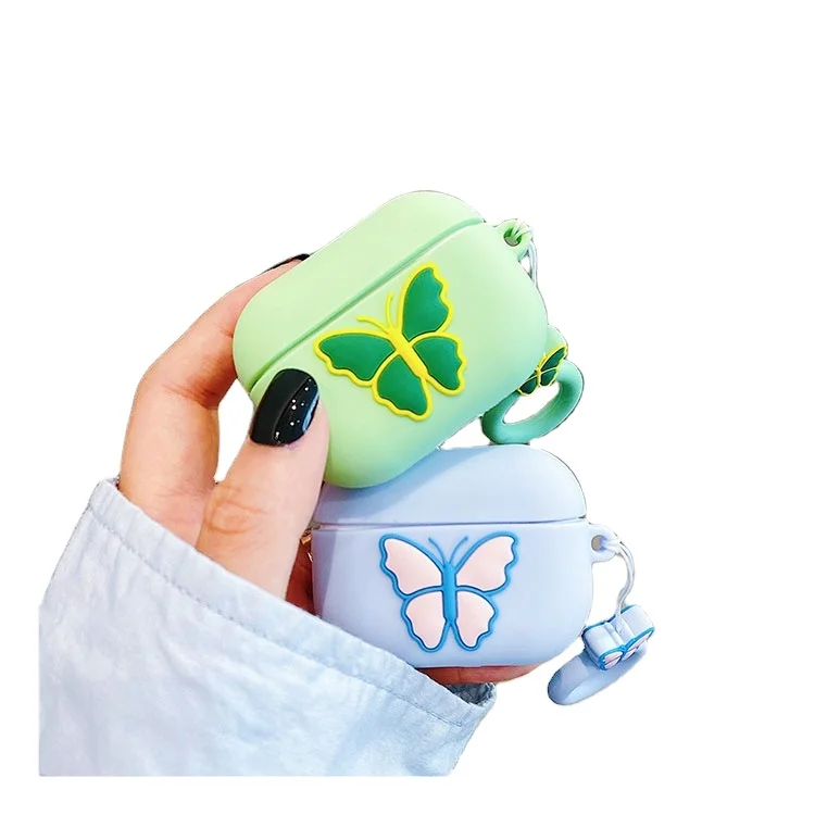 
Stock manufacture factory price 3d cartoon cute butterfly protective water proof silicone apple airpods 2, 3 cover finger ring 