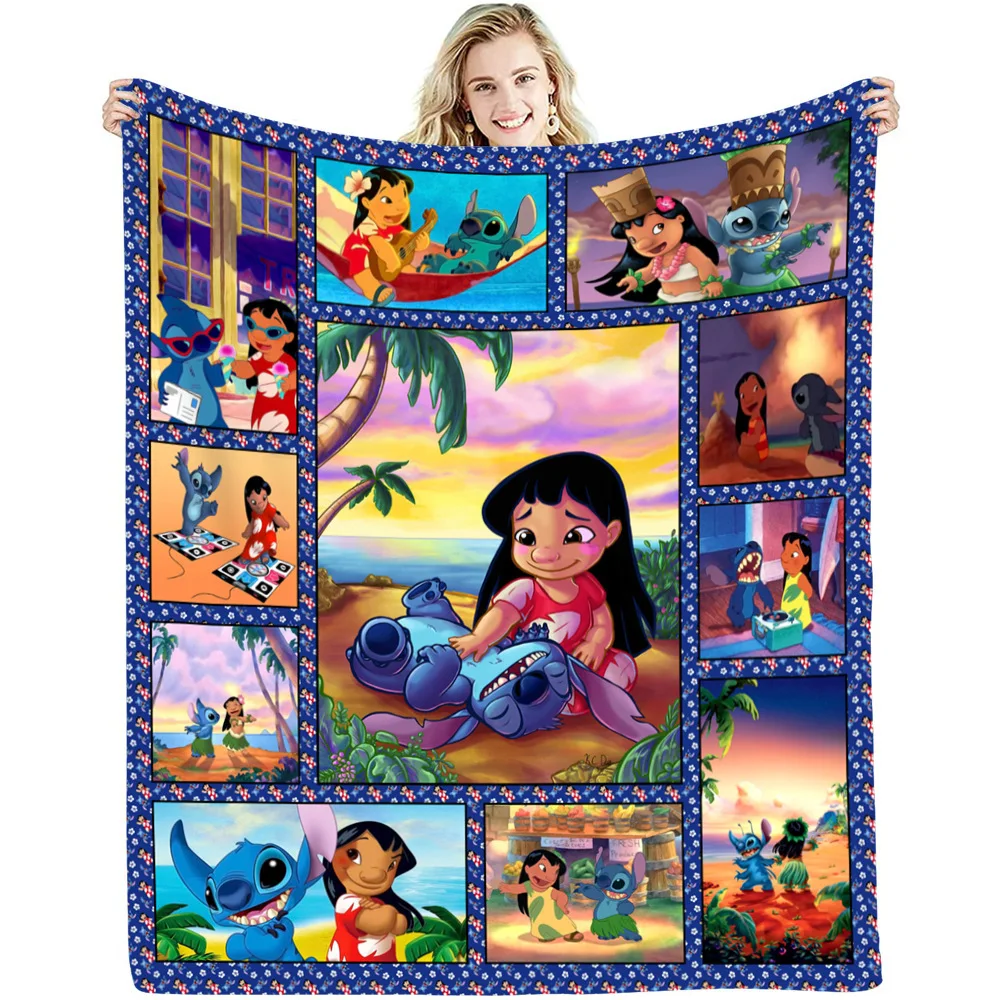 New Hot Christmas Valentines Gifts Cartoon Anime Stitch Blanket Custom Sublimation Fleece Flannel Travel Throw Blankets