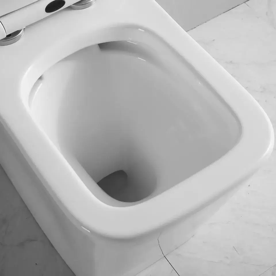 European style Ceramic toilette white color mounted toilet wall hung square Rimless sanitary ware wall hung toilet bathroom