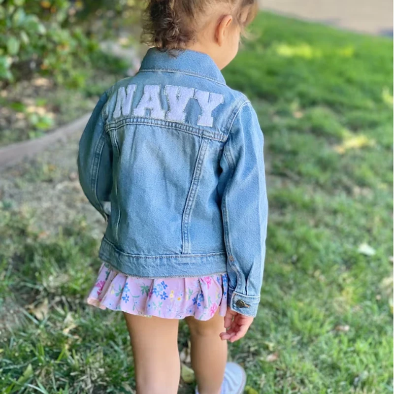 Girls Letter Patch Jean Jacket Personalized Chenille Letter Patch Denim Jacket Custom Chenille Name Jean Jacket