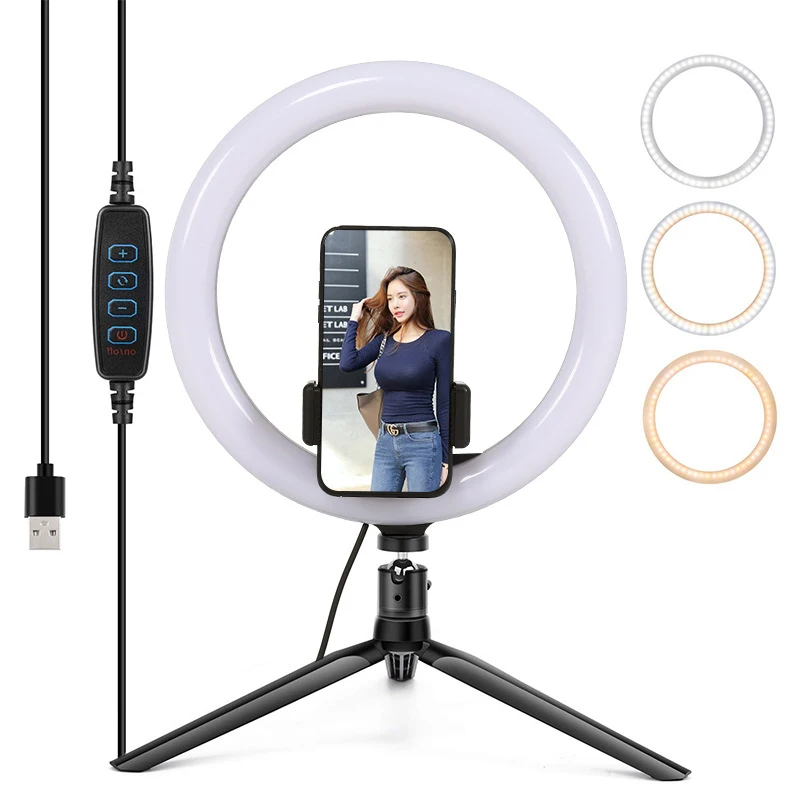 
2020 New Arrival 10 Inch dimmable led usb light photography Table Desktop Selfie Ring Light with Remote Control 