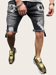 Man jeans streetwear patches skinny short men denim jeans trousers turkey patch jeans for men