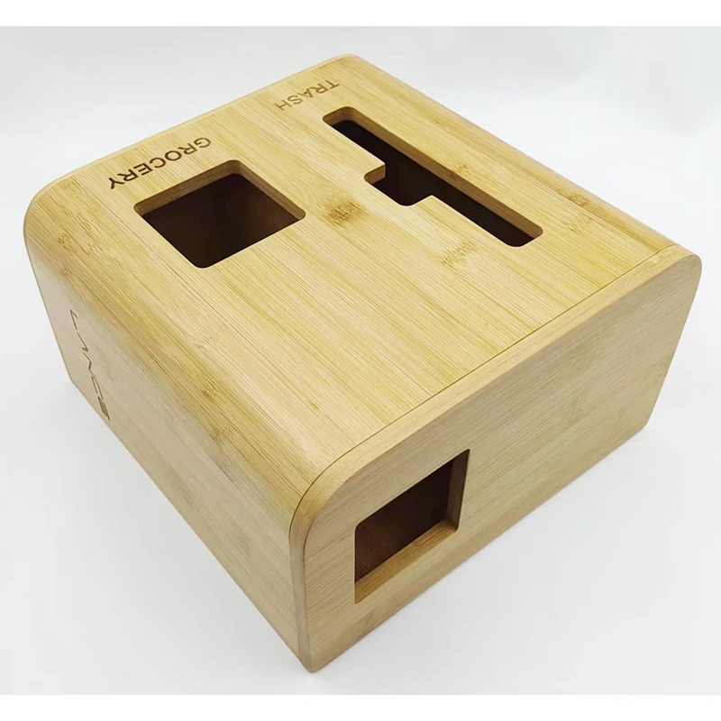 Factory Custom Bamboo Wall Mounted Grocery Trash Bag Holder Storage Organizer 2 in 1 Dispenser