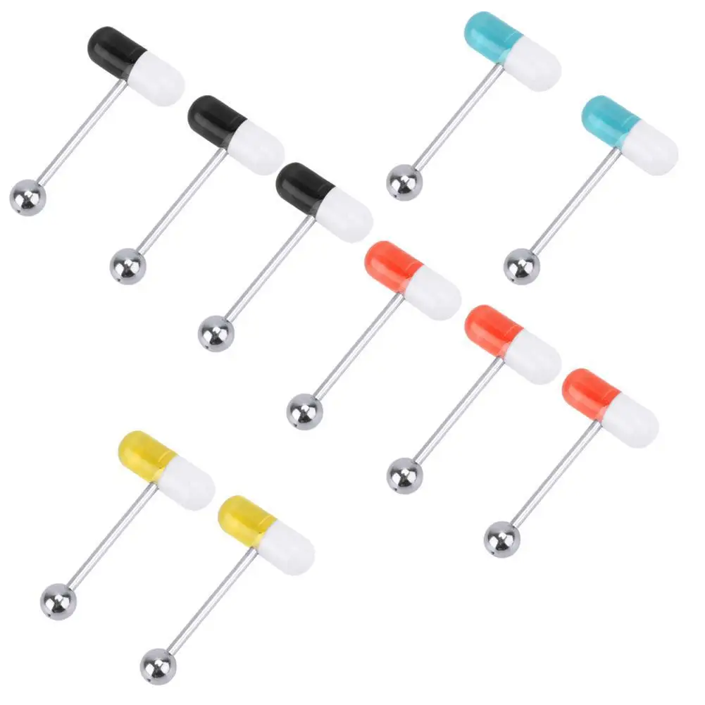 Fashion Jewelry 316L Surgical Steel Barbell Assorted Colorful Small Pills Tongue Ring Body Piercing
