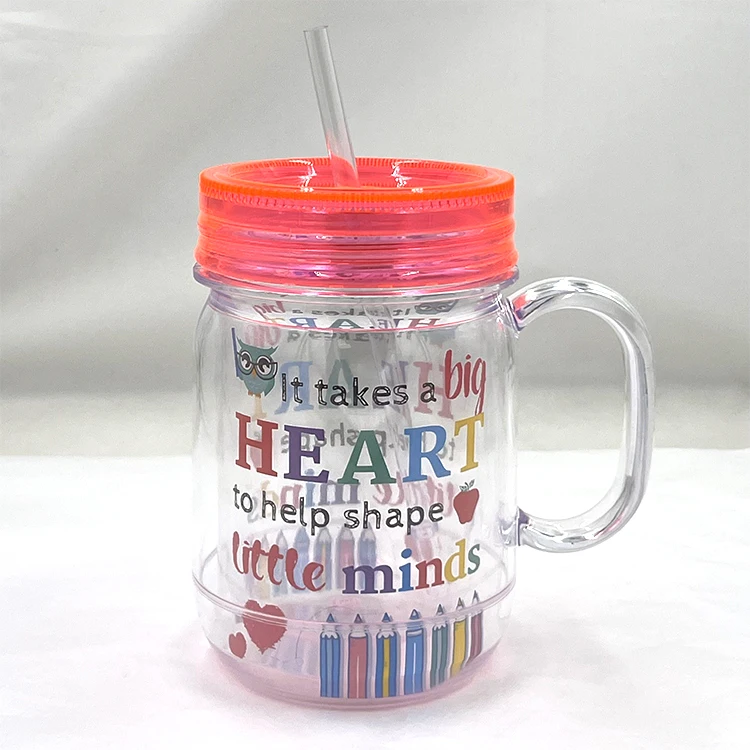 Custom Reusable Travel Ice Coffee Mugs Double Wall Tumblers Insulate Clear Plastic Cup With Straw And Lid