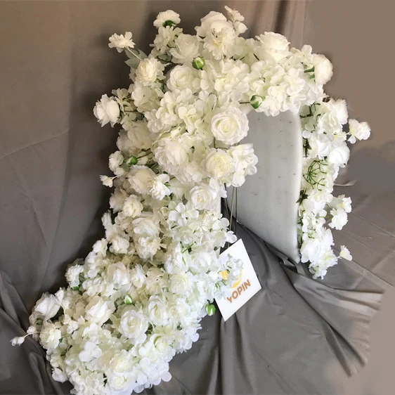 YOPIN-148 Customized Artificial White Silk 3D Flower Table Runner Wedding Decorative
